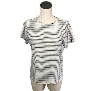 Liz Claiborne Top Shirt Pullover Striped Womens LP 1/4 Zip Short Sleeves Beige